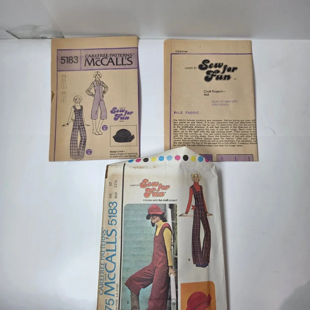 McCalls 5183 Vintage 70s Halter Jumpsuit Overalls Hat Pattern Size 10 Bust 32.5